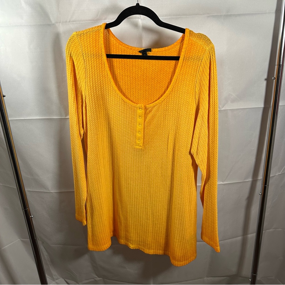 Torrid - Shirt - Waffle Scoop Neck Long Sleeve Henley Top - Bright Marigold - 2x